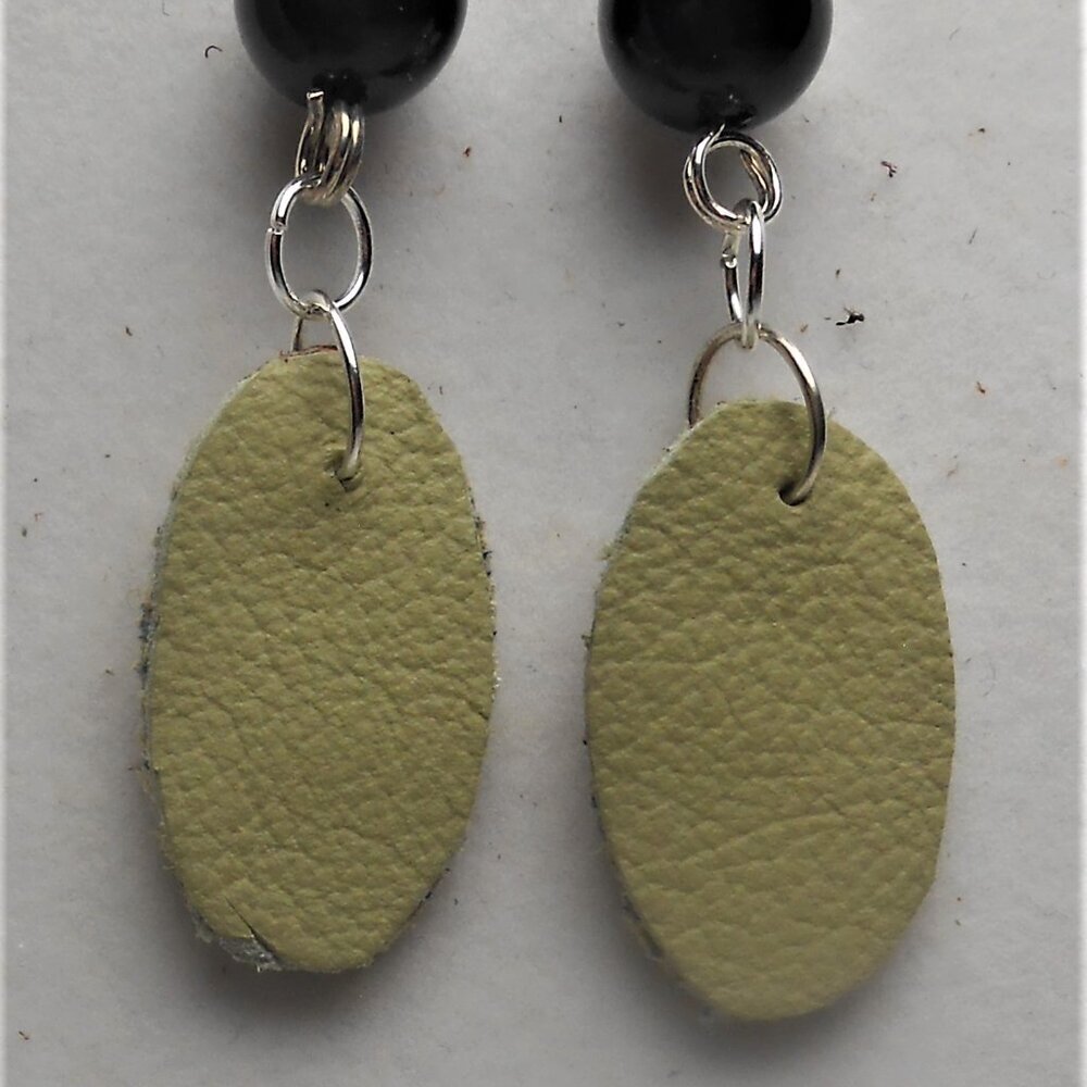 No.719 Handmade earrings with leather pieces 2 1/2 inches long